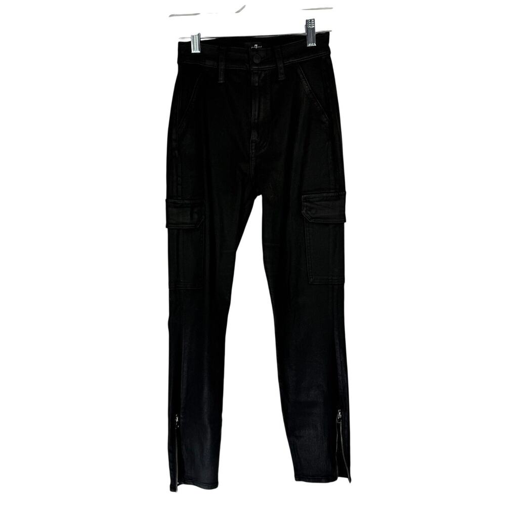 7 For All Mankind Black Coated Skinny Cargo Pockets Ankle Jeans Pants Size 24